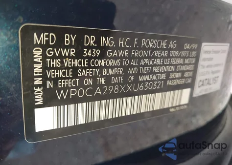 1999 Porsche Boxster from USA, damaged, VIN WP0CA298XXU630321